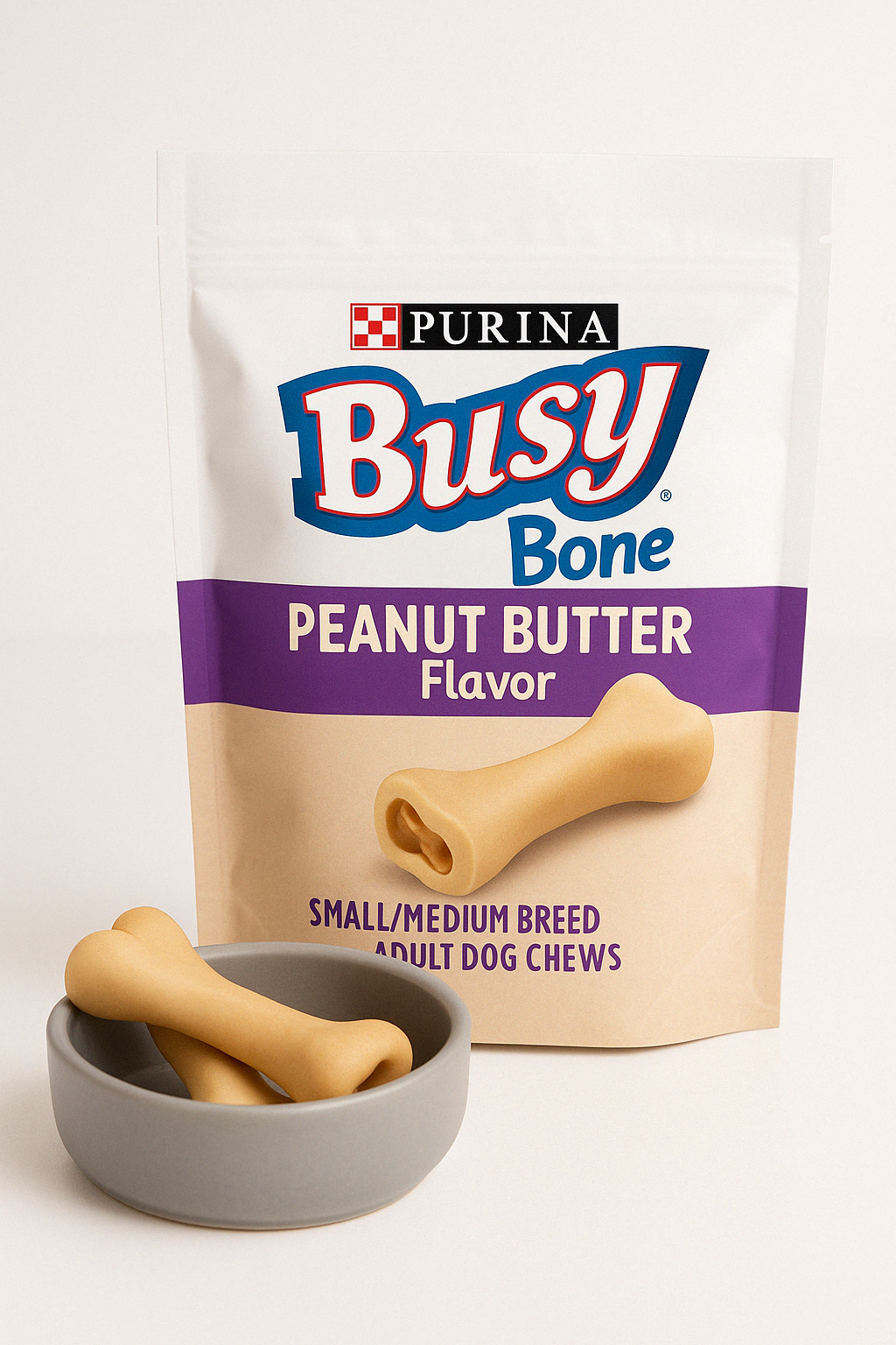 Peanut butter flavored dog chews for small and medium adult breeds, long-lasting and made in the USA
